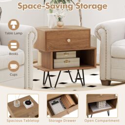Gymax 2 Pack Nightstand Set of 2 Side Tables End Table With Removable Drawer in Khaki - thumbnail 5