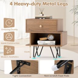 Gymax 2 Pack Nightstand Set of 2 Side Tables End Table With Removable Drawer in Khaki - thumbnail 6