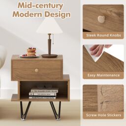 Gymax 2 Pack Nightstand Set of 2 Side Tables End Table With Removable Drawer in Khaki - thumbnail 7