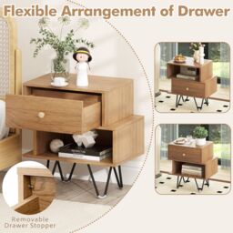 Gymax 2 Pack Nightstand Set of 2 Side Tables End Table With Removable Drawer in Khaki - thumbnail 2