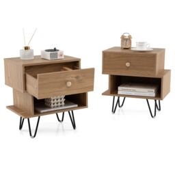 Gymax 2 Pack Nightstand Set of 2 Side Tables End Table With Removable Drawer in Khaki