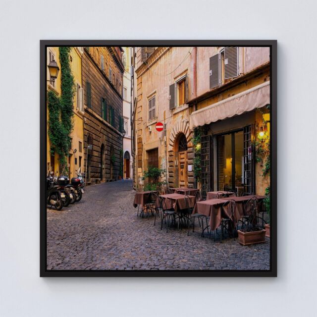 "Warren Reed - Designer Cozy Rome Street Framed Canvas in Black - Size: W30"" x H30""" - image 1