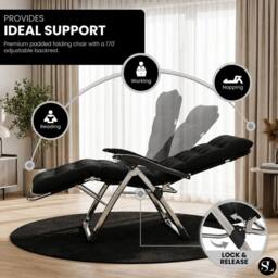 Kelvenix Garden Zero Gravity Foldable Reclining Chair Sun Lounger in Black - Size: 0.6m2 - thumbnail 3