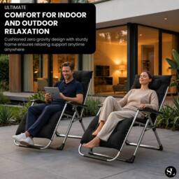Kelvenix Garden Zero Gravity Foldable Reclining Chair Sun Lounger in Black - Size: 0.6m2 - thumbnail 5