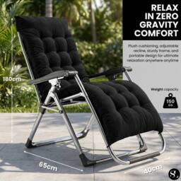 Kelvenix Garden Zero Gravity Foldable Reclining Chair Sun Lounger in Black - Size: 0.6m2 - thumbnail 2