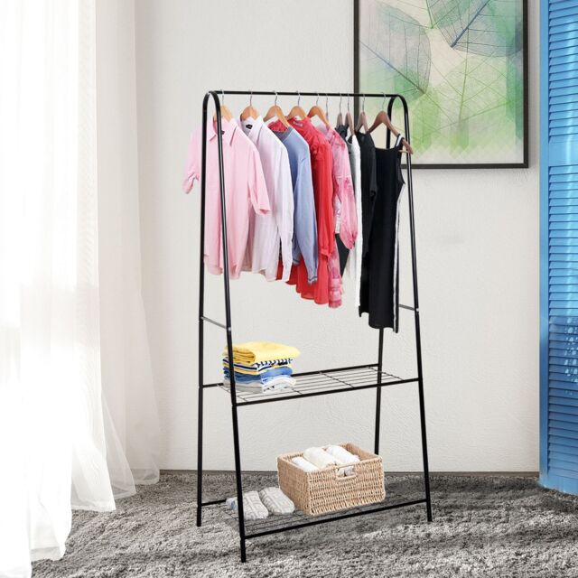 HOMCOM A Shaped Clothes Rack Garment Hanger Stand Hanging Rail 2-tier Shelving Metal in Black - image 1
