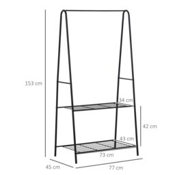 HOMCOM A Shaped Clothes Rack Garment Hanger Stand Hanging Rail 2-tier Shelving Metal in Black - thumbnail 3