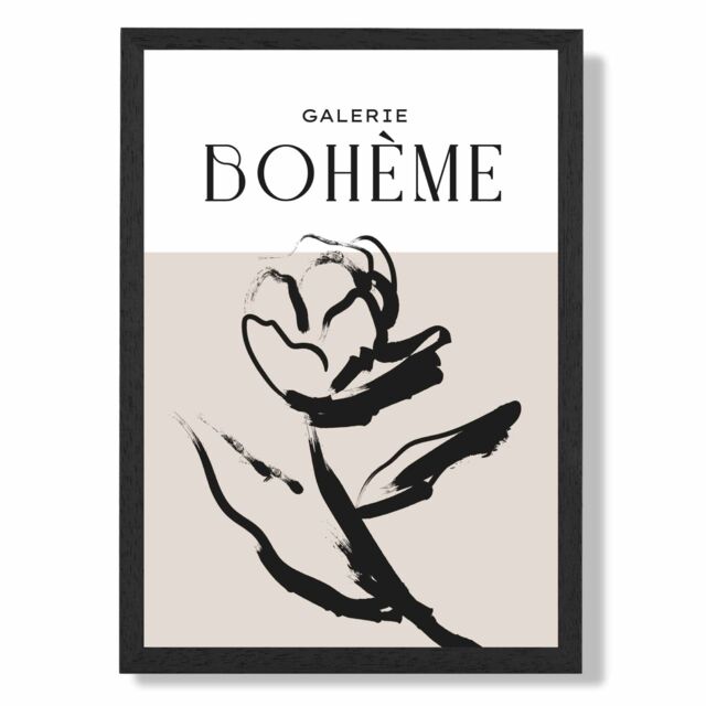 ARTZE Beige & Black Rose Boho Sketch Floral Framed Print SIZE: A2 with Black Frame - Size: A4 - image 1