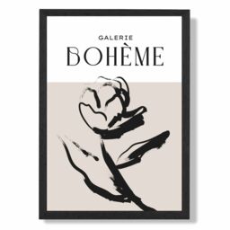 ARTZE Beige & Black Rose Boho Sketch Floral Framed Print SIZE: A2 with Black Frame - Size: A4 - thumbnail 1