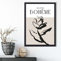 ARTZE Beige & Black Rose Boho Sketch Floral Framed Print SIZE: A2 with Black Frame - Size: A4 - thumbnail 2
