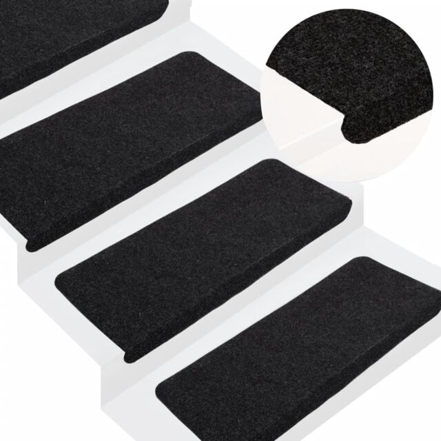 Berkfield Home Stair Mats Self-adhesive 15 pcs 65x24.5x3.5 cm Black - Size: Medium - image 1