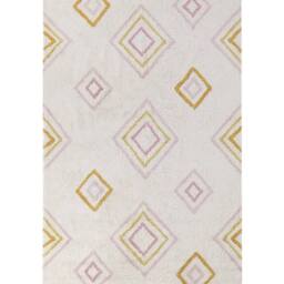 Wyld and Coco Hand Tufted Cotton Rug Off-White Multicoloured Geometric Pattern in White - Size: 140 cm x 200 cm - thumbnail 2