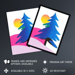 "Artery8 Modern Abstract Tree Snow Sun Bold Colourful Framed Art Print in Blue - Size: W12"" x H16""" - thumbnail 2