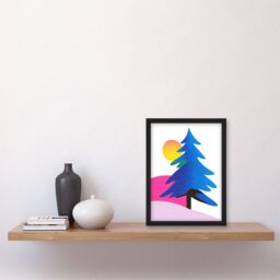 "Artery8 Modern Abstract Tree Snow Sun Bold Colourful Framed Art Print in Blue - Size: W12"" x H16""" - thumbnail 4