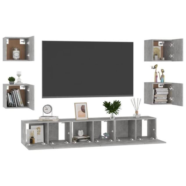 Berkfield Home Sturdy 7 Piece TV Cabinet Set Concrete Grey Engineered Wood - image 1