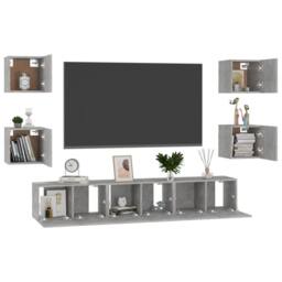 Berkfield Home Sturdy 7 Piece TV Cabinet Set Concrete Grey Engineered Wood - thumbnail 1