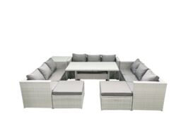 Fimous Rattan Garden Outdoor Furniture Set 11 Seater Garden Sofa Rectangulr Dining Table Set with 2 Big Footstools Side Table Light Grey Mixed - thumbnail 2
