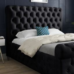 KDMD Savana Sleigh Upholstered Soft Velvet Black Bed Frame - Size: Single - thumbnail 2