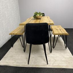 KOSY KOALA Modern Dining Table Set With 2 Black Velvet Chairs & 2 Benches Kitchen Dining Room Furniture in Brown - thumbnail 2
