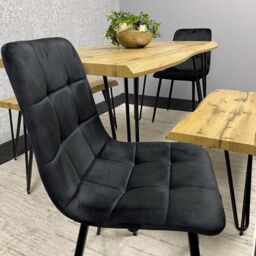 KOSY KOALA Modern Dining Table Set With 2 Black Velvet Chairs & 2 Benches Kitchen Dining Room Furniture in Brown - thumbnail 6