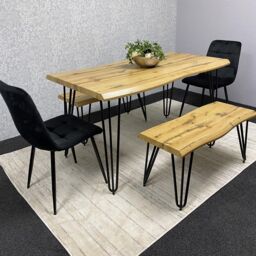 KOSY KOALA Modern Dining Table Set With 2 Black Velvet Chairs & 2 Benches Kitchen Dining Room Furniture in Brown