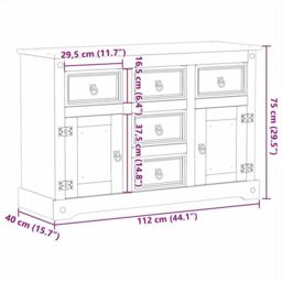 Berkfield Home Sideboard Corona 112x40x75 cm Solid Wood Pine in Brown - Size: 112 x 40 x 75 cm - thumbnail 9