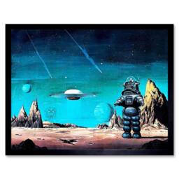 "Artery8 Movie Film Robby Robot Forbidden Planet Space Stars Sci Fi Framed Art in Blue - Size: W12"" x H16""" - thumbnail 1