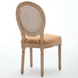 HomeTouch Set of 6 French Style Rattan Back Kitchen Dining Chairs with Linen Fabric Upholstered Seat in Light Brown - Size: 6 Pack - thumbnail 9