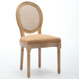 HomeTouch Set of 6 French Style Rattan Back Kitchen Dining Chairs with Linen Fabric Upholstered Seat in Light Brown - Size: 6 Pack - thumbnail 8