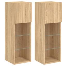 Berkfield Home TV Cabinets with LED Lights 2 pcs Sonoma Oak 30.5x30x90 cm in Light Brown