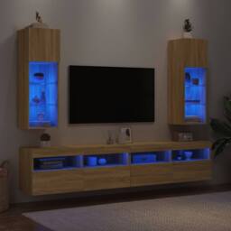 Berkfield Home TV Cabinets with LED Lights 2 pcs Sonoma Oak 30.5x30x90 cm in Light Brown - thumbnail 4