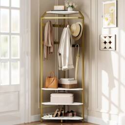 VOGREX Corner Coat Rack Hall Tree with Shoe Storage in Gold - thumbnail 1