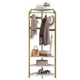 VOGREX Corner Coat Rack Hall Tree with Shoe Storage in Gold - thumbnail 4
