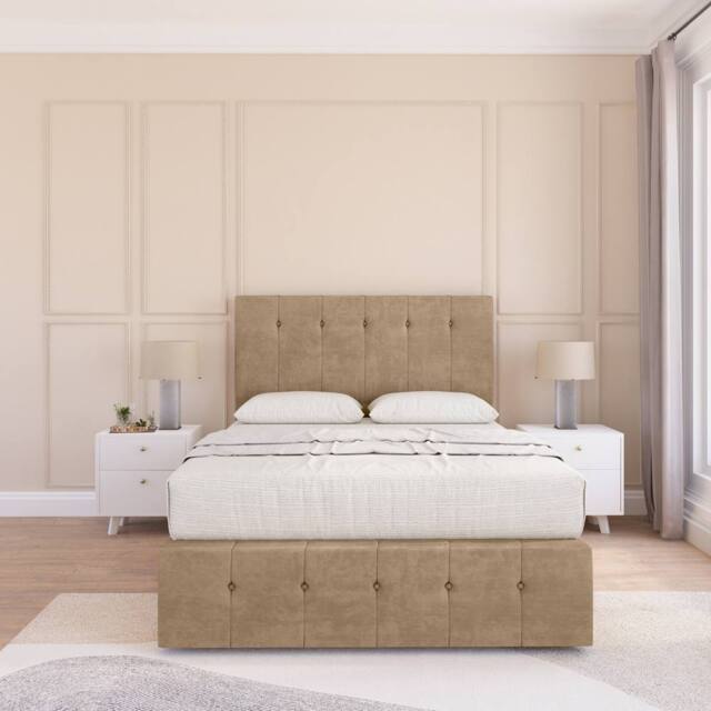 "Sloomy Cambridge Naples Divan Set 2 Drawers - 54"" Headboard-12"" Footboard in Light Brown - Size: Super King" - image 1