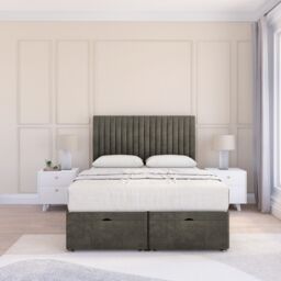 Sloomy Manhattan Dumfries Fabric Ottoman Bed End Opening With Sprung Memory Mattress & 26 Inch strut Headboard in Dark Grey - Size: Double - thumbnail 2