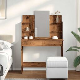 Berkfield Home Dressing Table with Mirror Old Wood 96x39x142 cm in Brown - Size: 96 x 39 x 142 cm - thumbnail 3