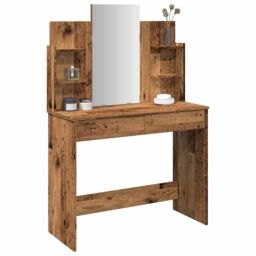 Berkfield Home Dressing Table with Mirror Old Wood 96x39x142 cm in Brown - Size: 96 x 39 x 142 cm