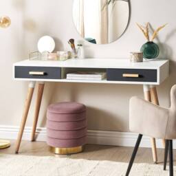 Wyld and Coco Compact White Desk 120x45 cm - 2 Drawers and Shelf Oak Legs - thumbnail 1
