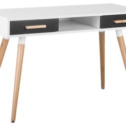 Wyld and Coco Compact White Desk 120x45 cm - 2 Drawers and Shelf Oak Legs - thumbnail 2