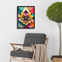 "Artery8 Wall Art Print Geometric Floral Mandala Bright Multicoloured Shapes Art Framed in Black - Size: W12"" x H16""" - thumbnail 2