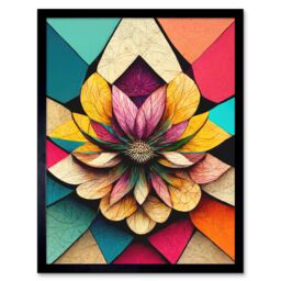 "Artery8 Wall Art Print Geometric Floral Mandala Bright Multicoloured Shapes Art Framed in Black - Size: W12"" x H16""" - thumbnail 1