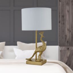 First Choice Lighting Set of 2 Majestic - Gold Peacock Table Lamps with White Shades - thumbnail 6
