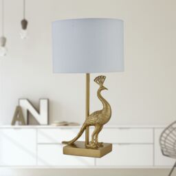 First Choice Lighting Set of 2 Majestic - Gold Peacock Table Lamps with White Shades - thumbnail 7