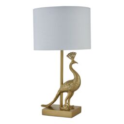 First Choice Lighting Set of 2 Majestic - Gold Peacock Table Lamps with White Shades - thumbnail 2