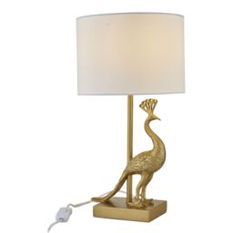 First Choice Lighting Set of 2 Majestic - Gold Peacock Table Lamps with White Shades - thumbnail 3