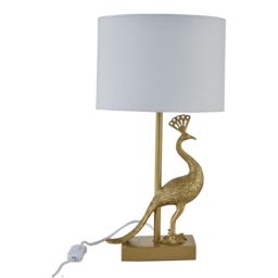 First Choice Lighting Set of 2 Majestic - Gold Peacock Table Lamps with White Shades - thumbnail 4