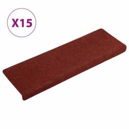 Berkfield Home Stair Mats 15 pcs Needle Punch 65x21x4 cm Red - Size: Medium - thumbnail 1