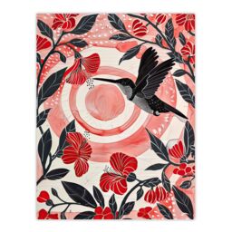 "Artery8 Hibiscus Flowers Hummingbird Red Black Sunset Sun Wall Art Print in Yellow - Size: W18"" x H24""" - thumbnail 1