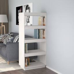 Berkfield Home Book Cabinet/Room Divider White 60x35x135 cm Solid Pinewood - Size: 60 x 35 x 135 cm - thumbnail 2