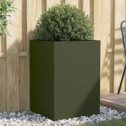 Berkfield Home Planter Olive Green 52x48x75 cm Steel - Size: 52 x 48 x 75 cm - thumbnail 2